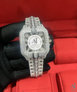 AARVA JEWELS นาฬิกาสแตนเลสสตีลหรูหรา คริสตัลแซฟไฟร์ มอยส์ซาไนต์ ตัวเรือนทรงสี่เหลี่ยมผืนผ้า 38 มม. ระบบอนาล็อก สายแบบ Miyota พร้อมตัวล็อคแบบพับได้ สำหรับทั้งชายและหญิง - Product Image 6