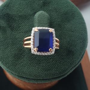 18K Solid Rose Gold Blue Sapphire Emerald Cut <b>Ring</b> Diamond Halo <b>Split</b> Shank Statement Cocktail <b>Ring</b> for Women Jewelry Gift - Product Image 5