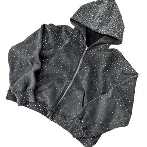 Sudadera con capucha de alta calidad para hombre, estilo vintage, 420G, con cremallera frontal completa y logo de Jesús con pedrería, venta al por mayor - Product Image 1