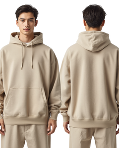 Men Oversized Hoodie Solid Color Casual Pullover Hooded Sweatshirt Regular Fit Cotton French Terry Autumn Wear - Product Image 4