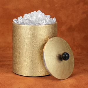 Luxury Gold Metal <b>Ice</b> Bucket Showcasing An Intricate Textured Bark Finish Completed With A Black Sphere Knob Lid For Parties - Product Image 1