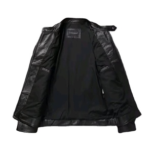 Chaqueta de cuero azul bomber personalizada de primera calidad para hombre, disponible en stock, es un accesorio de invierno muy vendido. - Product Image 2