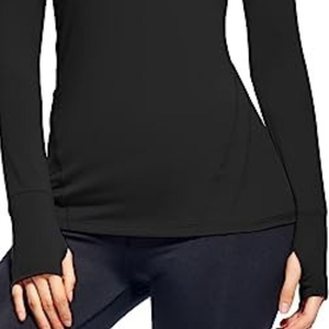 T-shirt décontracté pour femme en coton 100% tricoté, noir, col rond, manches longues, coupe ample, avec trous pour les pouces, à porter toute l'année - Product Image 5