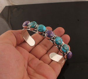 Blue & Purple Copper Turquoise Bangle 925 Sterling Silver For Women Vintage Bohemian Style <b>Gemstone</b> <b>Bracelet</b> Handmade Jewelry - Product Image 3