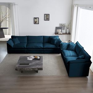 Set di Divani Moderni in Ciniglia Blu, 2 Posti + 3 Posti, Seduta Profonda per Soggiorno - Product Image 1