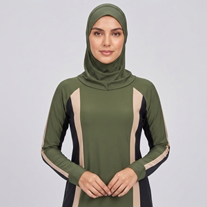 Conjunto de Burkini Modesto de 3 Piezas Personalizado para Mujer, Ropa de Playa Elegante con Logotipo Estampado en la Parte Delantera y Conjunto de Burkini Modesto de 3 Piezas Personalizado - Product Image 4