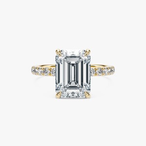 Anillo de compromiso de oro amarillo de 14 quilates con diamante de corte esmeralda cultivado en laboratorio, halo oculto y micro pavé para mujer - Product Image 3