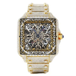 Reloj de Lujo para Hombre, de Cuarzo, Dorado, con Caja Incrustada de Diamantes y Esfera Hueca, Pantalla Analógica de 46 mm, Estilo Vintage - Product Image 1