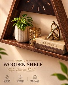 Triangle Wooden Wall <b>Clock</b> Digital <b>Battery</b> Powered Hanging Decorative Feng Shui Design for Living Room Entryway - Product Image 5