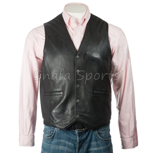 เสื้อกั๊กหนังแท้สีดำสำหรับผู้ชาย เสื้อกั๊กสไตล์ไบค์เกอร์สำหรับขี่มอเตอร์ไซค์ คุณภาพพรีเมียม - Product Image 6
