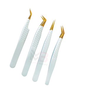 Customized High Quality Stainless Steel Eyelash Extension Tweezers Set White Smooth Pointed Sliver Tips <b>Plain</b> Grip - Product Image 2