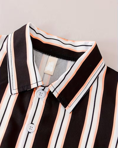 Striped Slight Stretch Quick Dry for Shirt Shorts Set Summer Casual Breathable Unisex Short Sleeve Turn-down Collar 2pcs Outfit - Product Image 3