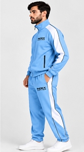 INDEX Unisex Light Blue Sporty Track <b>Pants</b> With <b>White</b> Stripes Drawstring Closure Regular Fit Full Length Breathable Polyester - Product Image 3