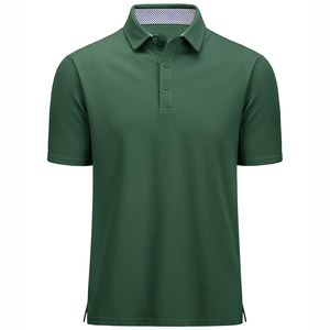 Polo à manches courtes pour homme, séchage rapide, coupe classique, col en piqué polyester, vert foncé uni - Product Image 5
