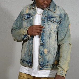 Acid Wash <b>Denim</b> Jacket Vintage Retro Jean <b>Coat</b> for Men Streetwear Fashion Outerwear Wholesale Supplier OEM - Product Image 5