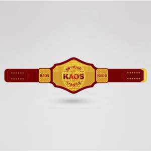 Ceinture de championnat poids lourd KAOS, quatre plaques latérales, métal doré, sangle rouge, plaque centrale personnalisable, équipement de lutte - Product Image 1