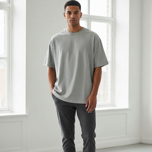 Custom Heavyweight Men's Oversized Knitted Cotton Anti-Pilling Acid Wash Vintage Drop Shoulder Blank Streetwear T-<b>Shirt</b> OEM - Product Image 5