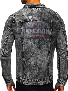 Men's Stonewashed Denim Jacket Slim Fit Turn-down Collar Casual Autumn Wear Frayed Details Regular Sleeve Single Breasted - Product Image 2