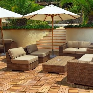 Set di 27 Piastrelle per Patio in Legno di Acacia 30x30 cm, Resistenti all'Acqua con Bordi Scanalati per Giardino, Modello Fai-da-Te - Product Image 3