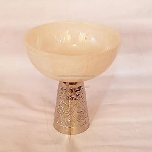 Cuenco para servir ensalada con diseño de remolino de resina blanca de lujo, cuencos de frutas ecológicos, vajilla sostenible con Base de Metal para negocios en casa - Product Image 5