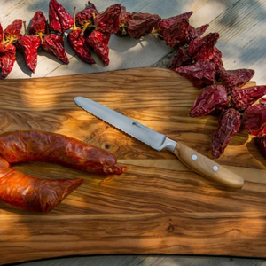 Cuchillo multiusos serrado de 5 pulgadas, hoja afilada de acero inoxidable, mango de madera de olivo natural, doble remache, multiusos para cocina - Product Image 6