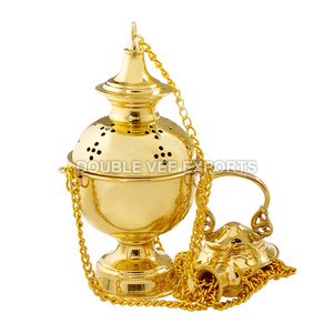 Incensario de latón para iglesia con tapa y cadenas |   Quemador de Incienso Ortodoxo - DOUBLE VEE EXPORTS - Product Image 2