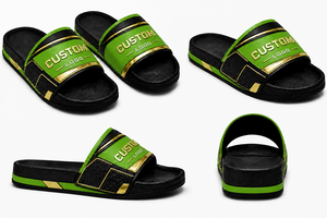 Sandales à glissière vertes personnalisées avec logo, pantoufles de sport noires et dorées, sandales EVA personnalisées pour hommes et femmes - Product Image 5
