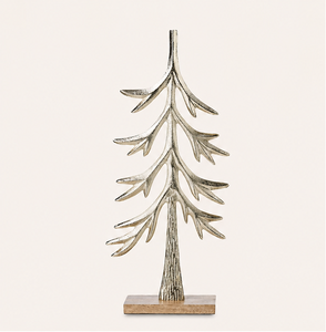 Minimalist Metal Pine <b>Tree</b> Figurine With Hand-Etched Texture Rustic Silver Christmas Centerpiece For Festive Mantels And Winter - Product Image 3
