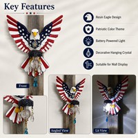 Lanterne décorative murale classique Americana Eagle à piles avec gouttes de cristal, décorations patriotiques en résine