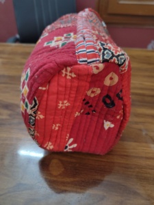 Bohemian Embroidered Cosmetic Bag Red Textile Zipper Closure Portable Small Makeup Pouch With Handle Lightweight Puffer - Product Image 3
