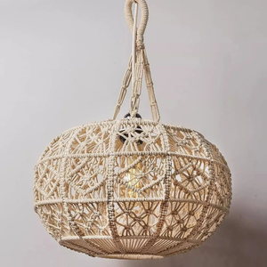 Lámpara Colgante de Macramé de Algodón Hecha a Mano, Redonda, Estilo Boho, Decoración de Iluminación para el Hogar, Bodas, Cafeterías, Suministro al por Mayor - Product Image 2