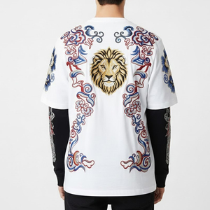 โรงงานผลิตเสื้อยืดผู้ชายแบบสั่งทำพิเศษ สองชั้น ผ้าฝ้าย 100% พิมพ์ลาย DTG สไตล์สตรีทแวร์ ทรงโอเวอร์ไซส์ แขนยาว - Product Image 3