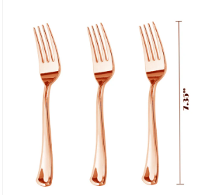 Fourchettes en plastique or rose en gros, couverts jetables robustes or rose pour fêtes, mariages et événements - Product Image 2