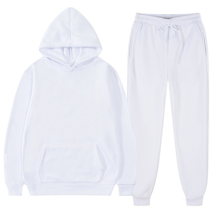 Unisex <b>White</b> Hooded Sweatshirt and <b>Joggers</b> Set Casual Solid Color Full Sleeve Drawstring Pants Regular Fit Autumn Wear - Product Image 1