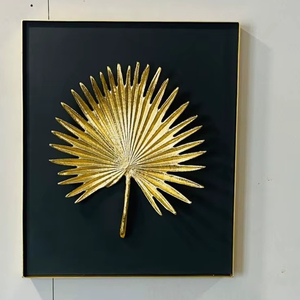 Caja de sombra de hoja de palma dorada, marco cuadrado de arte de pared, marco de caja botánica Tropical 3D, escultura decorativa de Metal de lujo para Interior - Product Image 1