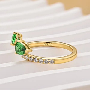 Elegant 925 Moissanite Green Stone Pear Cut Yellow Gold <b>Open</b> Wedding Band In Sterling Silver White Gold Plated Moissanite <b>Ring</b> - Product Image 2