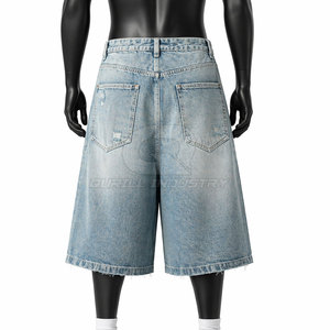 Jean short en coton tricoté pour homme, coupe droite, taille mi-haute, décontracté, avec fermeture boutonnée et poches, idéal pour le quotidien, les vacances et les sorties estivales. - Product Image 2