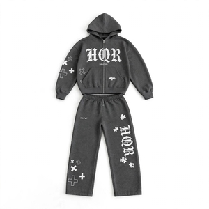 Conjunto de Sudadera con Capucha y Pantalones de Chándal HQR Personalizado, Ecológico, de Algodón Pesado con Lavado Ácido, Amarillo Mostaza, Estilo Urbano con Estampado de Letras - Product Image 3