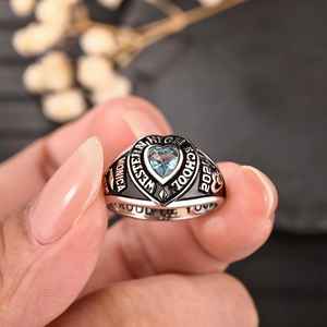 Anillo de Graduación Universitario Personalizado BOJ School Ring 043, Anillo de Colegio Secundario para Ella, con Piedra de Nacimiento, Plata 925, ¡Oferta! - Product Image 1