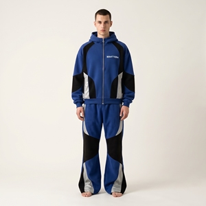 Mens Blue Black Color Block Tracksuit <b>Set</b> Zip Up Hoodie <b>Jogger</b> Pants Custom Streetwear Sportswear <b>Matching</b> Outfit - Product Image 1