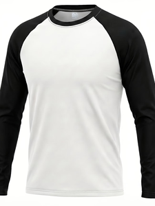 Men's White Black Raglan & Long Sleeve T-Shirt Regular Fit Round Neck Casual Jersey Cotton Solid Color Contrast Trim 180g Blank - Product Image 5