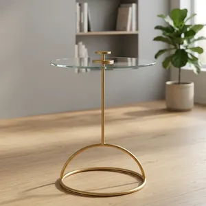 Steel <b>Side</b> Stand with <b>Glass</b> Top Gold Finish Modern Accent <b>Table</b> for Living Room Bedroom Hotel Home Decor - Product Image 3