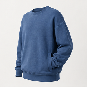 Sudadera Personalizada para Hombre, Estilo Holgado, Cuello Redondo, Color Azul Denim, Felpa de Algodón Lavado, Modelo MCRW-0041 - Product Image 2