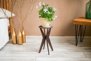 Supports à fleurs modernes en teck avec pieds en X pour l'affichage de plantes d'intérieur, design antique, finition naturelle, écologiques, capacité 20L - Product Image 2