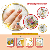 Autocollant décoratif 3D auto-adhésif en PE avec motif papillon estampé or, 88x122mm, haute qualité, CMYK+Blanc, pour ongles