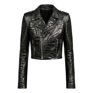 OEM ODM Highest Quality Women Sheep Skin Textured <b>Leather</b> Slim Fit <b>Long</b> Sleeve Studded Design Black Customized Outerwear <b>Jackets</b> - Product Image 1