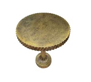 Elegant <b>Round</b> Antique Gold Drink <b>Table</b> Mid-Century Ribbed <b>Bedside</b> End <b>Table</b> - Product Image 2