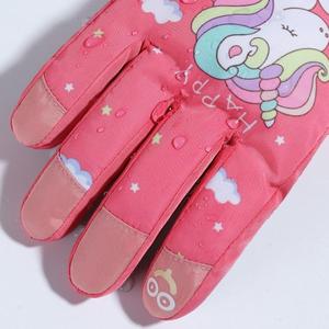 Gants de ski isolés pour femmes, imperméables, de qualité supérieure, à usage extérieur en hiver, imprimés licorne rose, pour filles, avec fermeture à boucle et crochet - Product Image 2