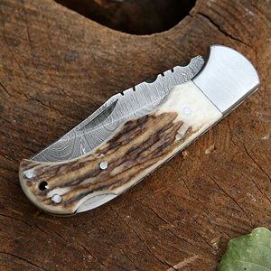 Couteau de chasse pliant en acier inoxydable à poignée en corne de cerf, vente en gros, tactique, pour le camping en plein air - Product Image 4