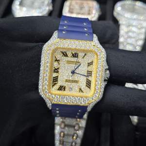 นาฬิกาหรูหราประดับเพชรโมอิสซาไนต์ทรงกลมแบบครึ่งหน้าปัด สายหนังสีดำ พร้อมฟังก์ชั่นวันที่แบบคลาสสิกและตัวเลขโรมัน - Product Image 1